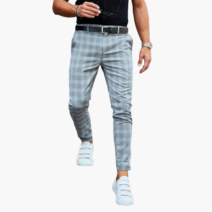 Herren Slim Fit Hose mit Karomuster und schmalem Bein
