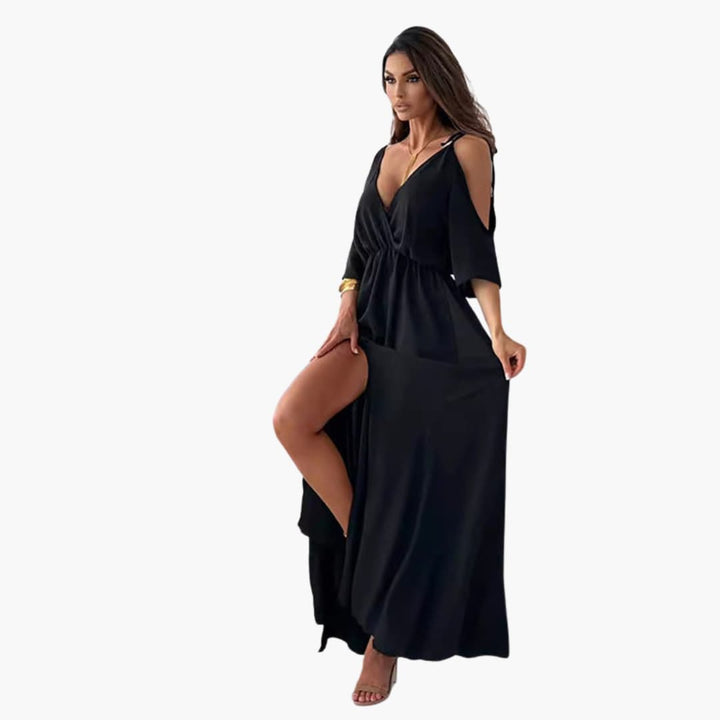 Maxikleid mit V-Ausschnitt und Schlitz – Damen Abendmode