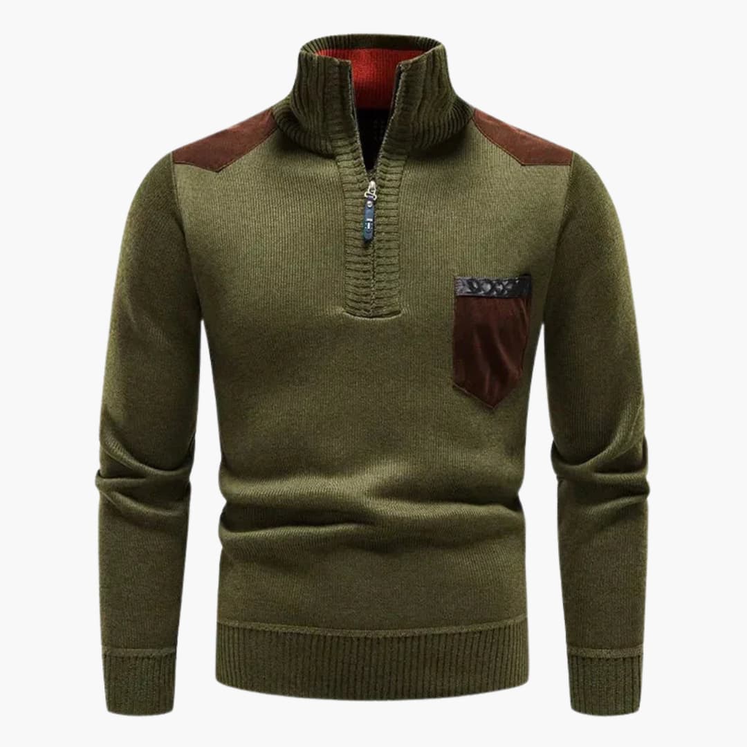 Herren pullover mit Reißverschluss am Halsausschnitt und Brusttasche