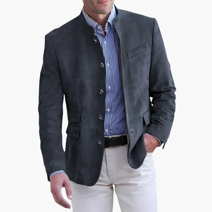 Herrenjacke mit Knopfverschluss und strukturierter Oberfläche