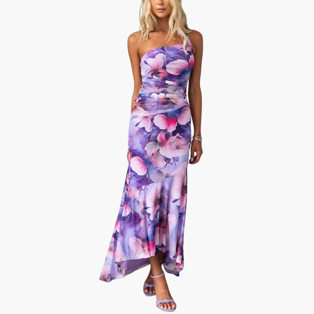 One Shoulder Blumenkleid für Damen - Elegantes Sommerkleid