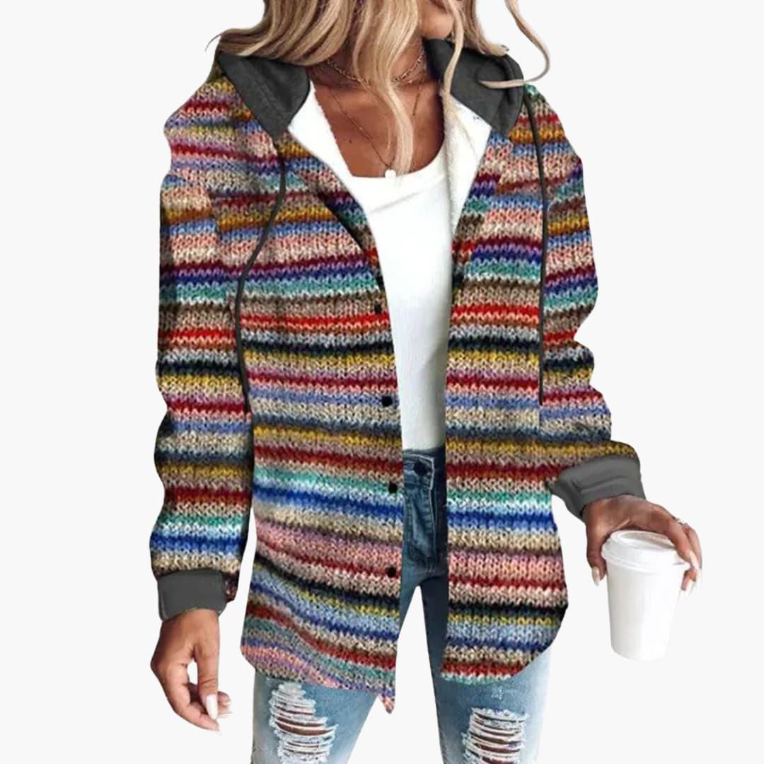 Warme Damen Strickjacke mit Kapuze - Eleganter Button-Down Cardigan