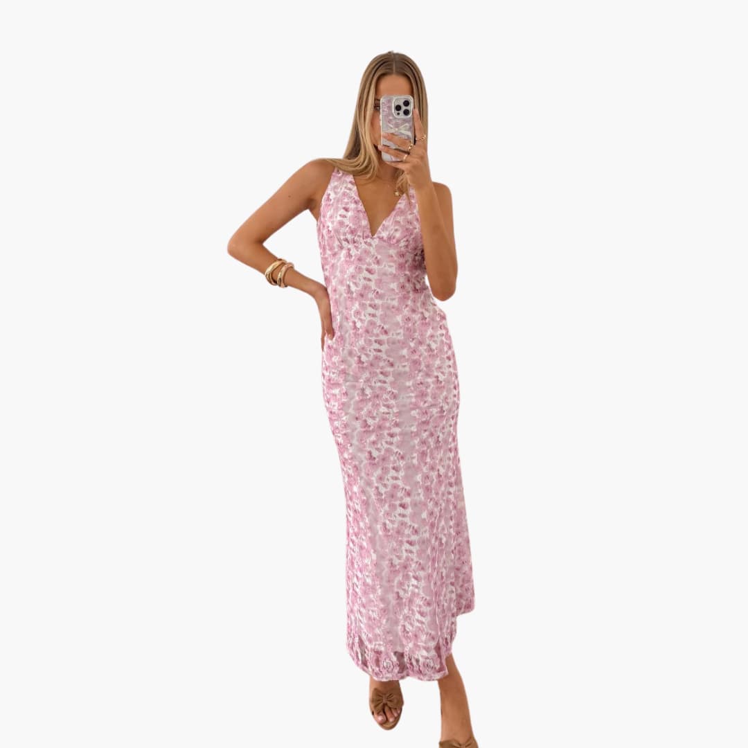 Spitzen-Maxikleid - Damen Stil mit V-Ausschnitt und Eleganz