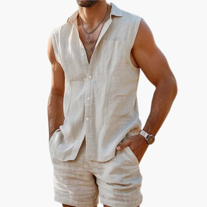 Herren Set mit ärmellchem Hemd und Shorts für den Sommer