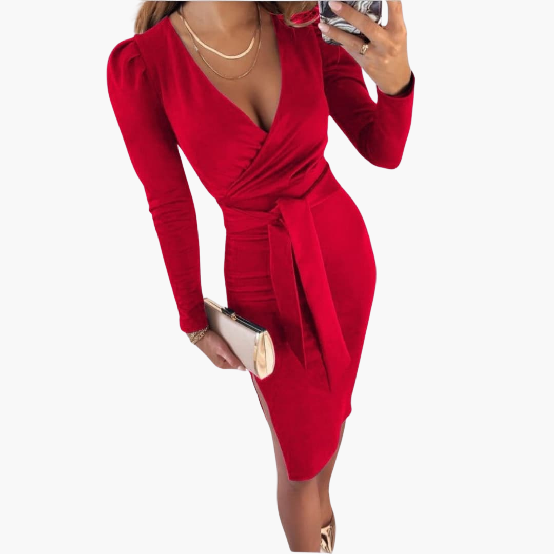 Midikleid mit V-Ausschnitt für Damen – Bindeträger Sommerkleid