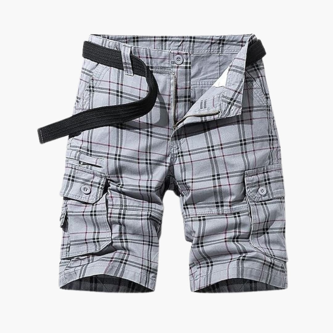 Herren Cargo Shorts mit Karomuster und Stoffgürtel
