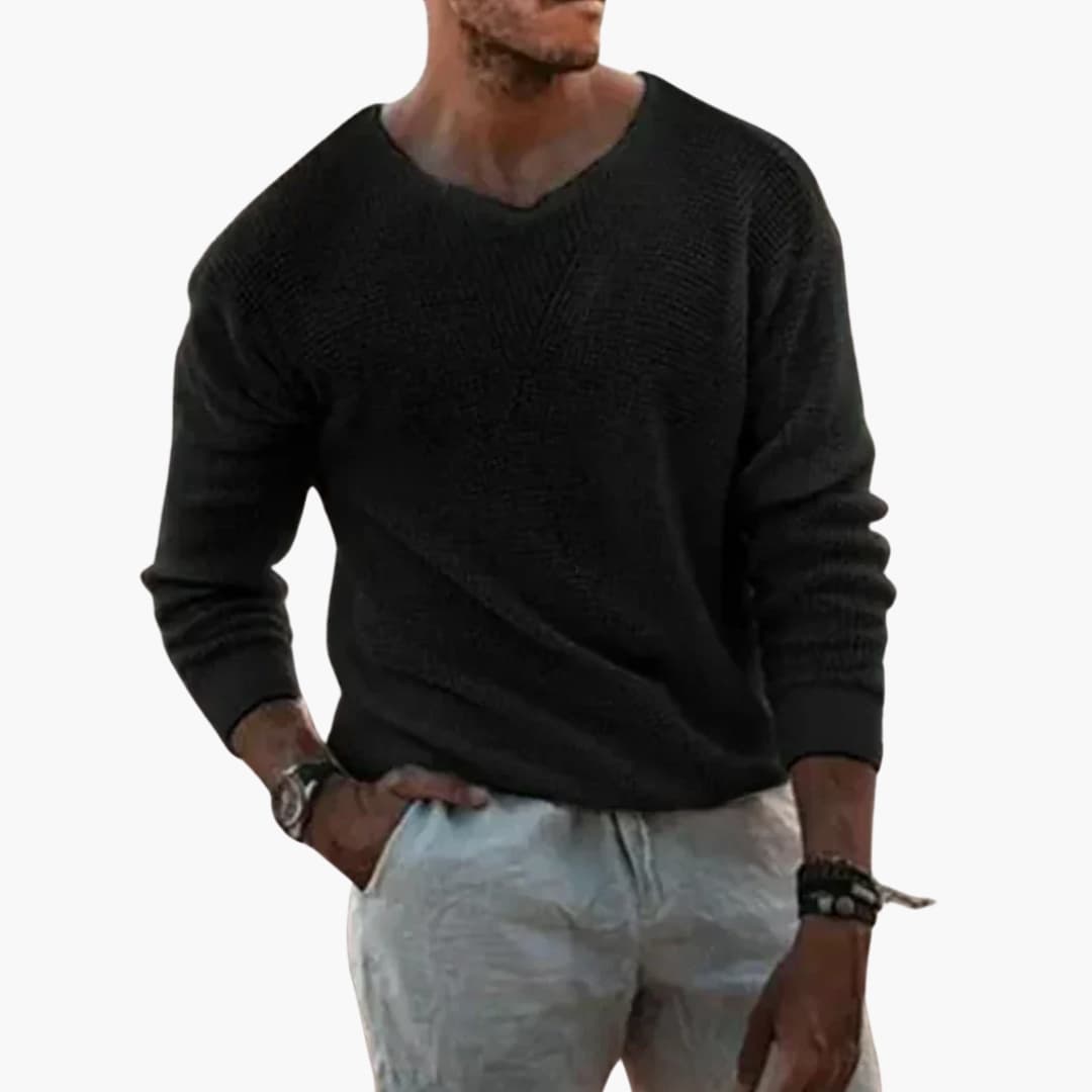 Herrenpullover mit Rippenkragen und langen Ärmeln