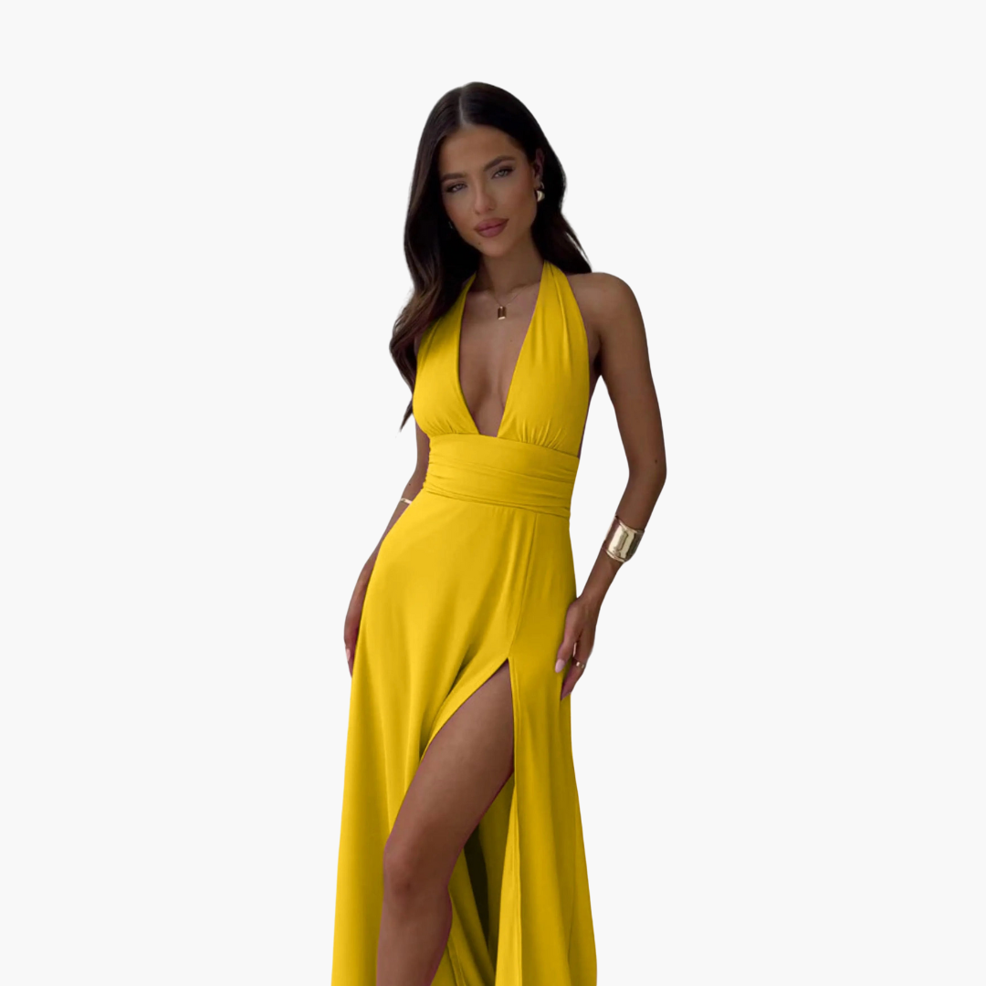 Maxikleid mit Schlitz & Neckholder - Damen Abendmode