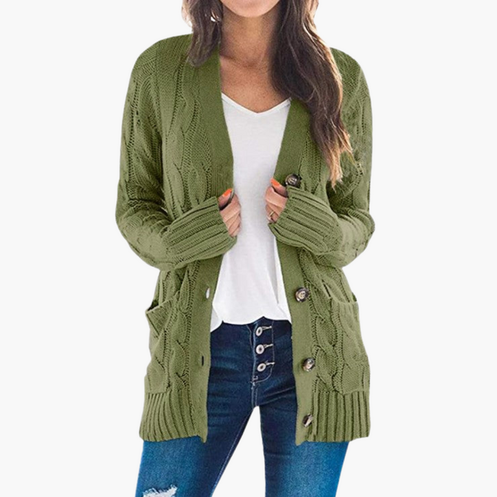 Damen Strickjacke mit Knopfverschluss und Vordertaschen