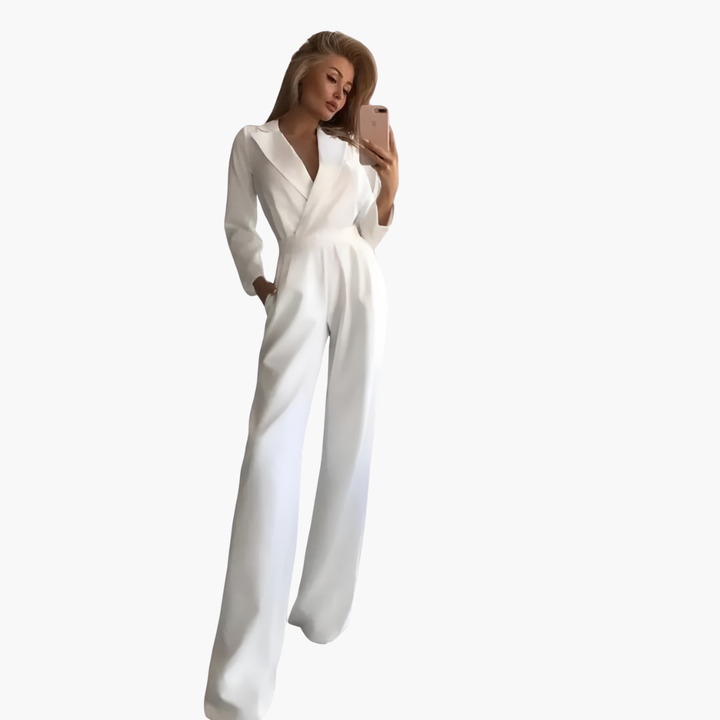 Damen Jumpsuit mit V-Ausschnitt und weitem Bein