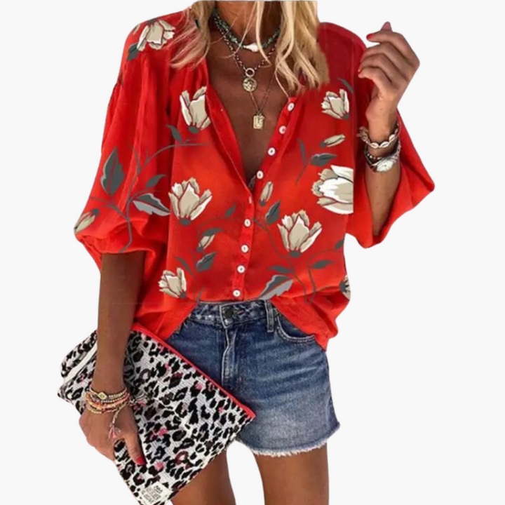 Bluse mit Blumenmuster für Damen – lockerer Sommerstil