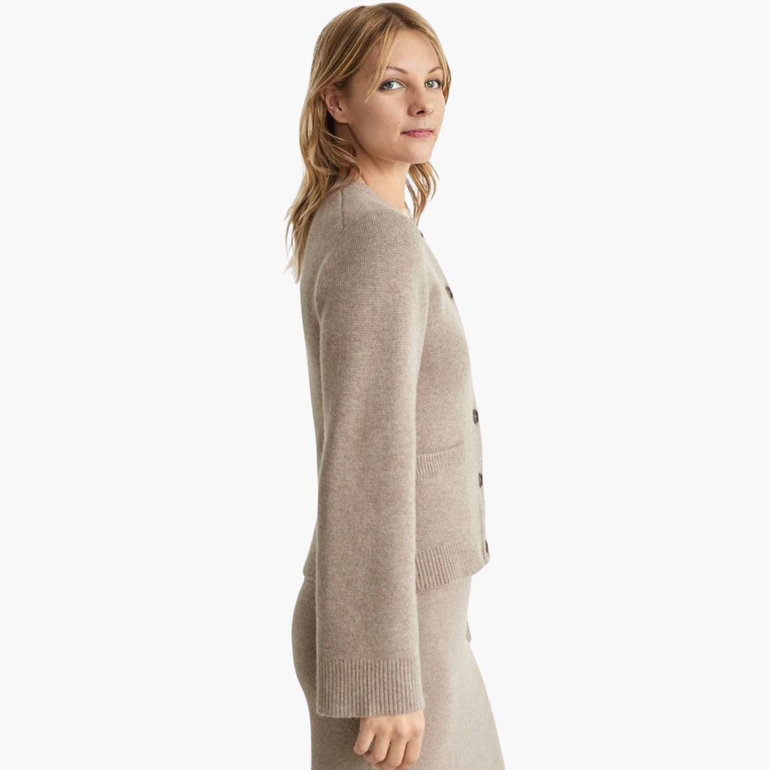 Damen Strickjacke mit Knöpfen und Rundhalsausschnitt