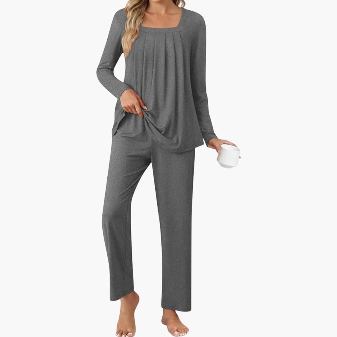 Damen Pyjama Set mit langen Ärmeln und Sternenmuster