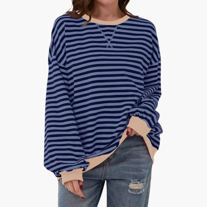 Damen Streifen Oversized Sweatshirt – Lässiger Langarm Pulli