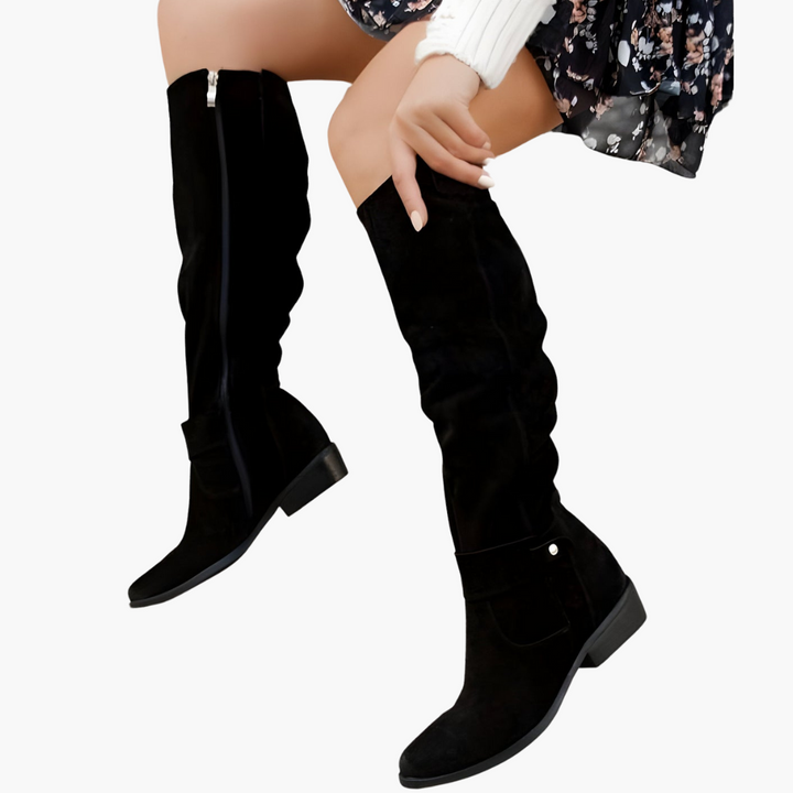 Kniehohe Stiefel - für Damen mit Blockabsatz und Reißverschluss