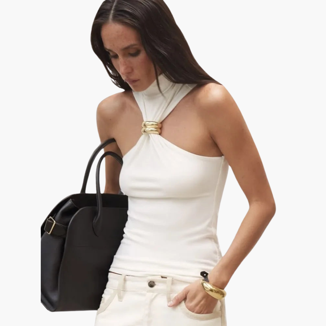 Schicke High Neck Haltertop - für Frauen mit Goldakzent