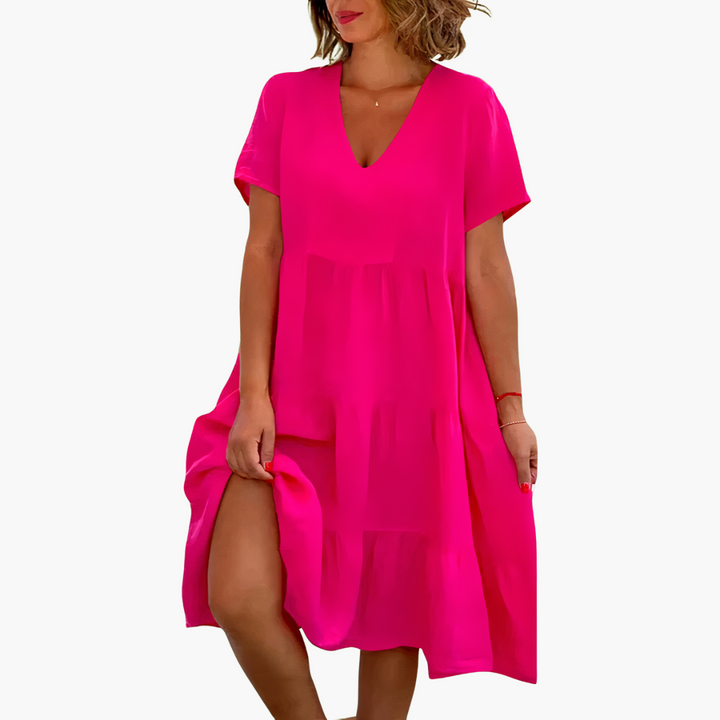 Fließendes V-Ausschnitt-Kleid für Damen - entspannte Passform