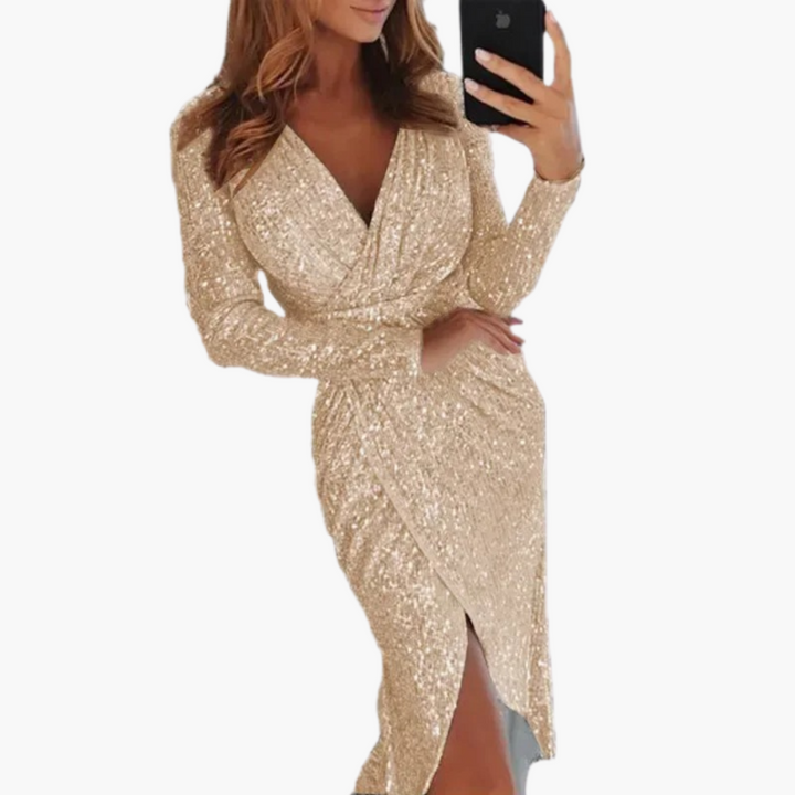 Paillettenkleid mit Schlitz für Damen – glitzernd & elegant