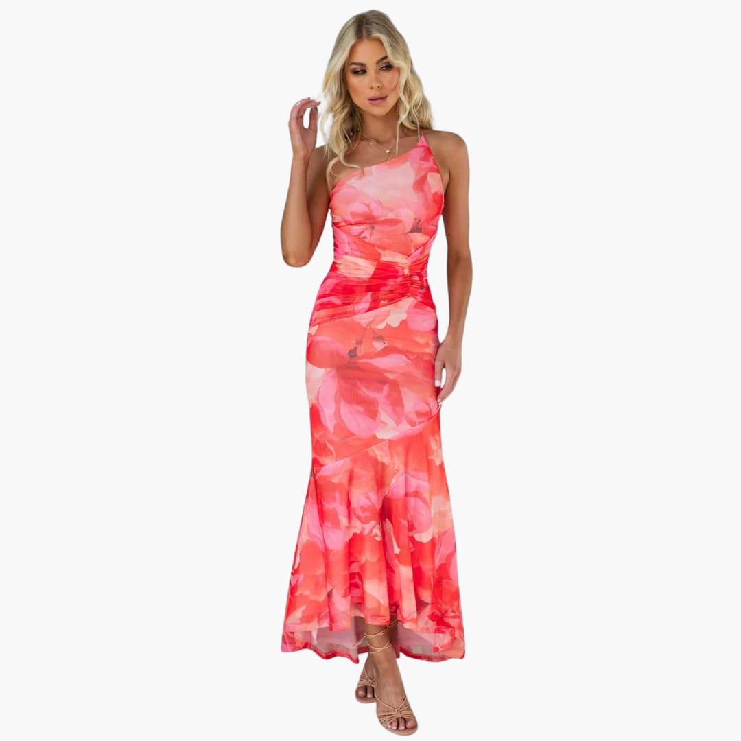 One Shoulder Blumenkleid für Damen - Elegantes Sommerkleid