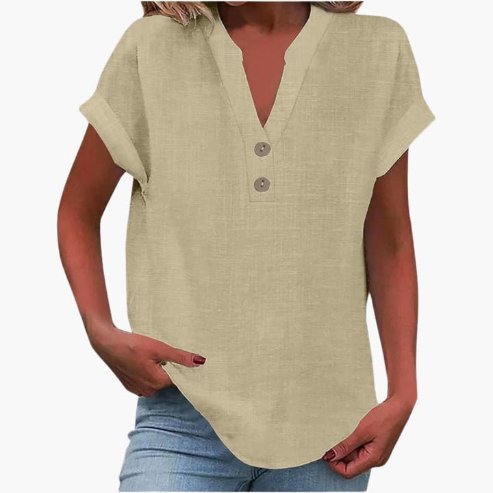 Damen Kurzarmshirt mit V-Ausschnitt und lockerer Passform