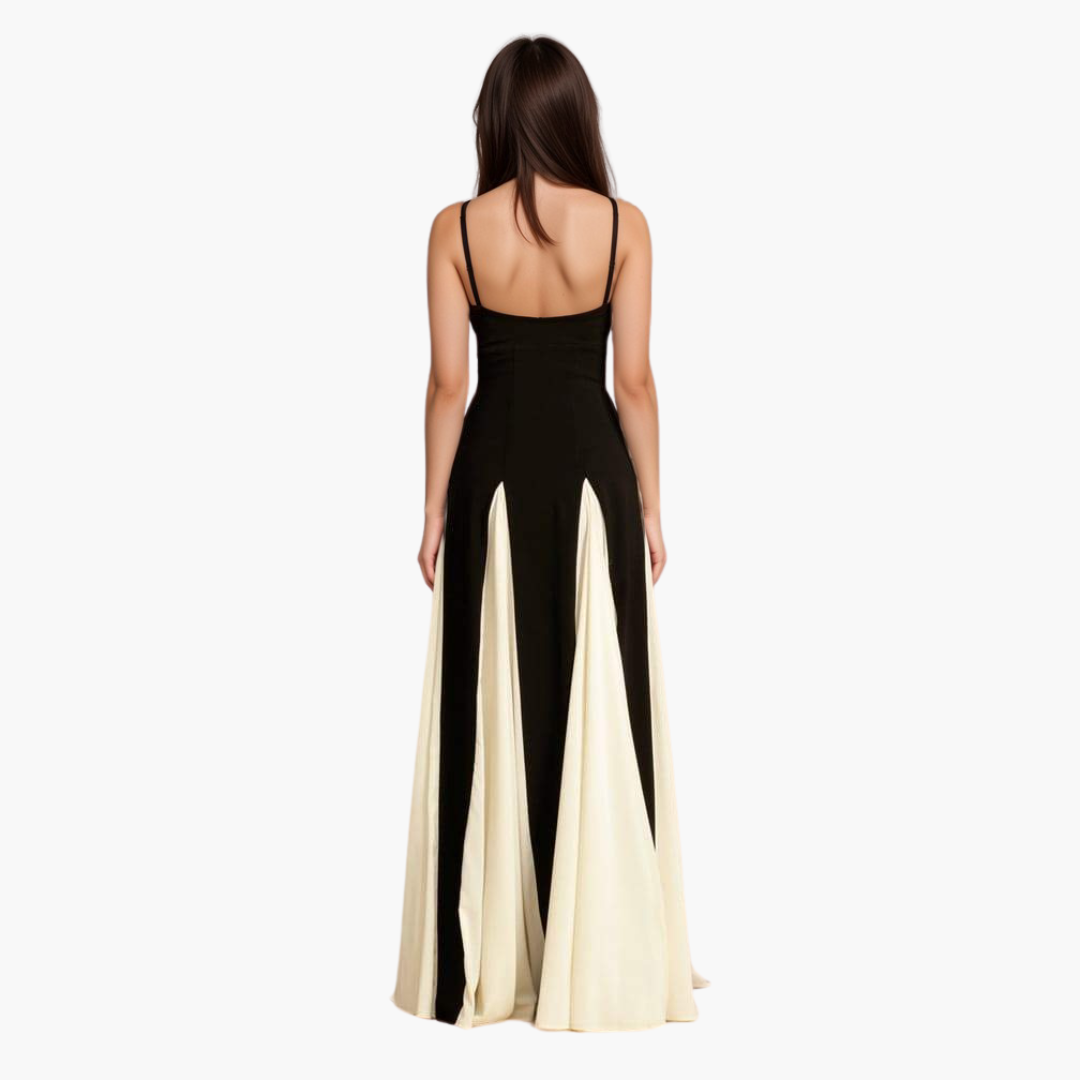 Colorblock Maxikleid für Damen – Elegant mit Herzausschnitt