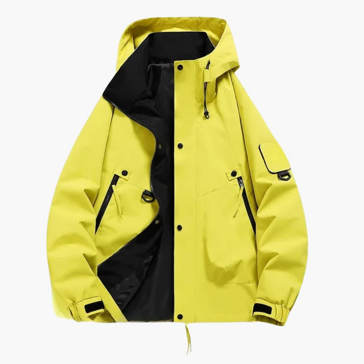 Unisex Skijacke mit Kapuze und Reißverschlusstaschen