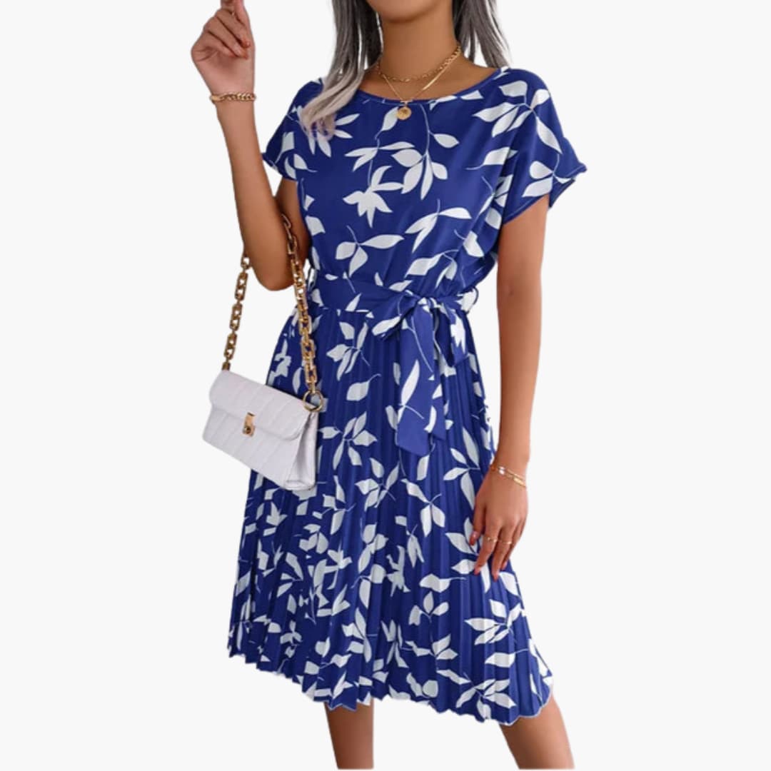 Sommerkleid Damen - Blumenkleid mit Gürtel und Kurzarm