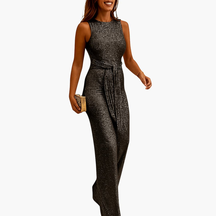Ärmelloser Damen-Jumpsuit in voller Länge mit Taillengürtel