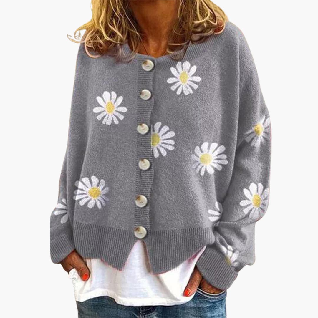 Damenstrick jacke mit Knopfverschluss und Blumenmuster