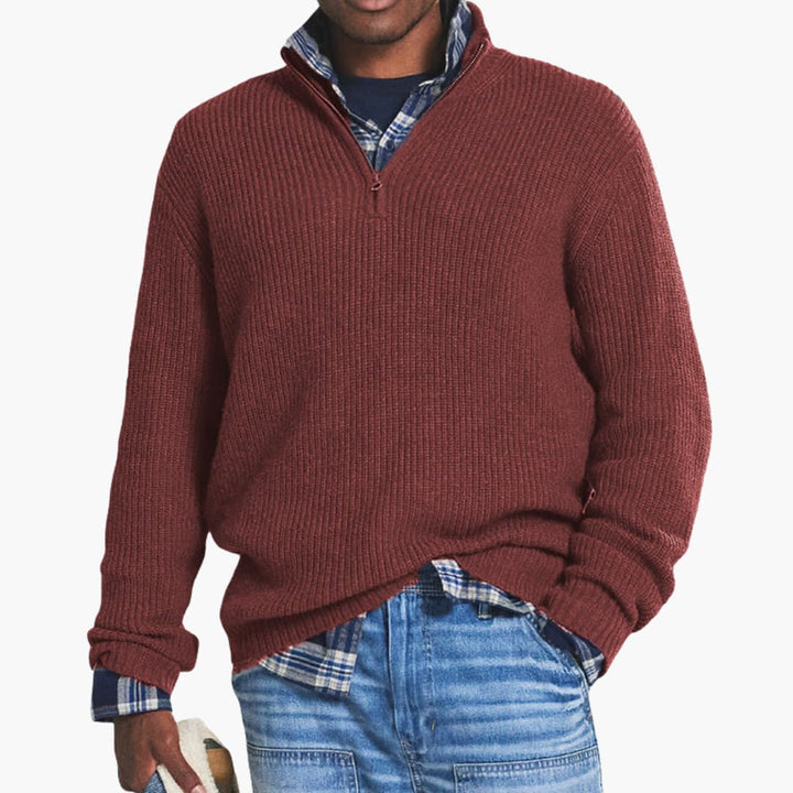 Herren pullover mit Reißverschluss Ausschnitt und Rippstrick Oberfläche