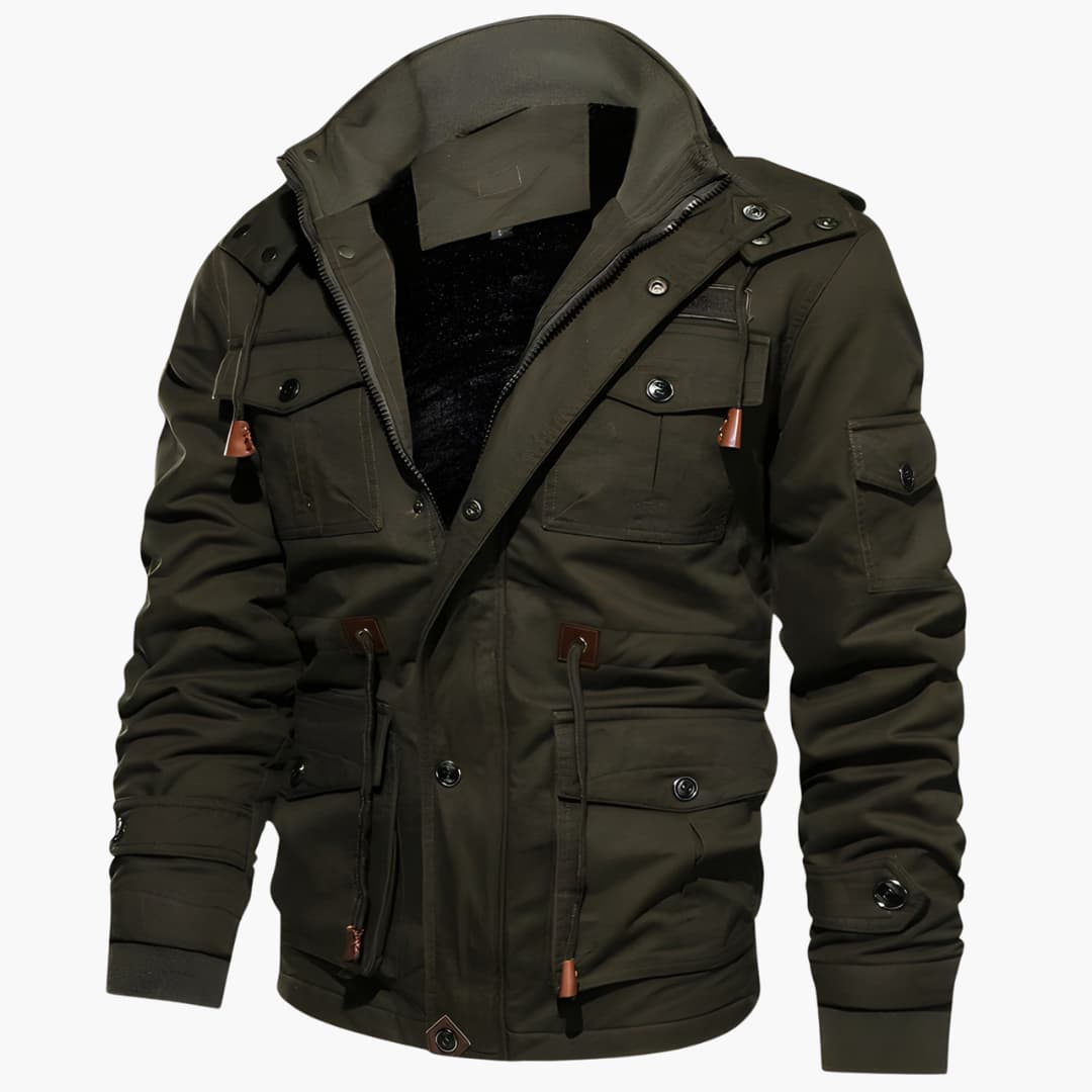 Herren Feldjacke mit verstellbarer Kapuze und mehreren Taschen
