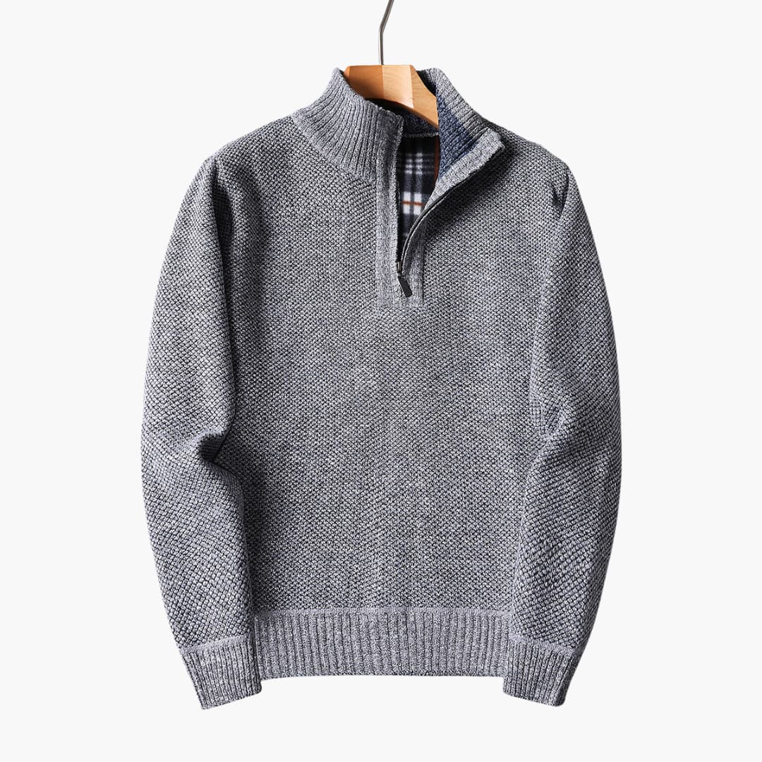 Herren pullover mit Reißverschluss am Halsausschnitt und geripptem Saum