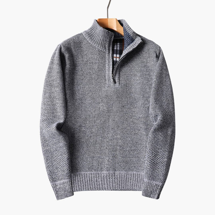 Herren pullover mit Reißverschluss am Halsausschnitt und geripptem Saum