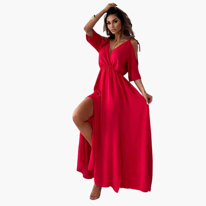 Maxikleid mit V-Ausschnitt und Schlitz – Damen Abendmode