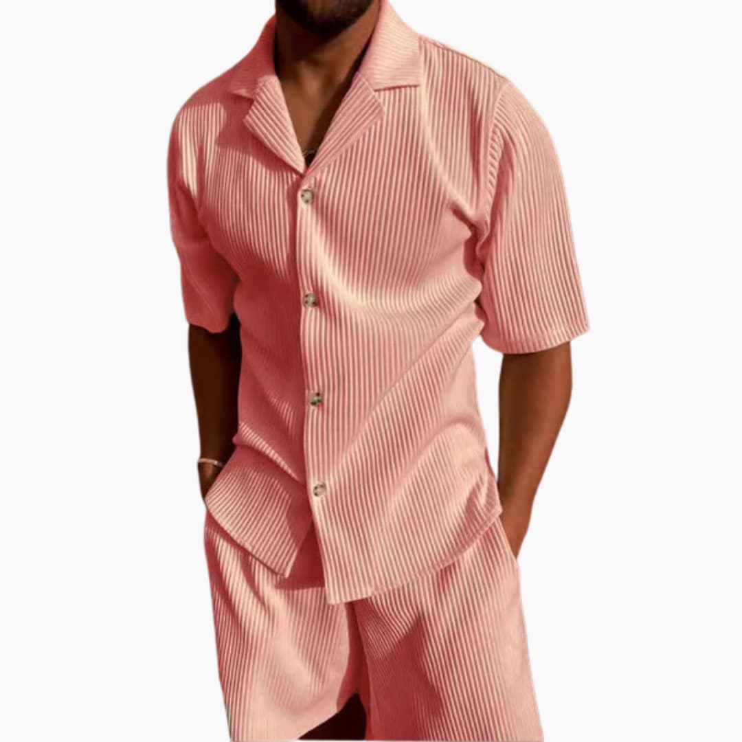 Herren Sommer Set aus strukturiertem Stoff mit Kurzarmhemd