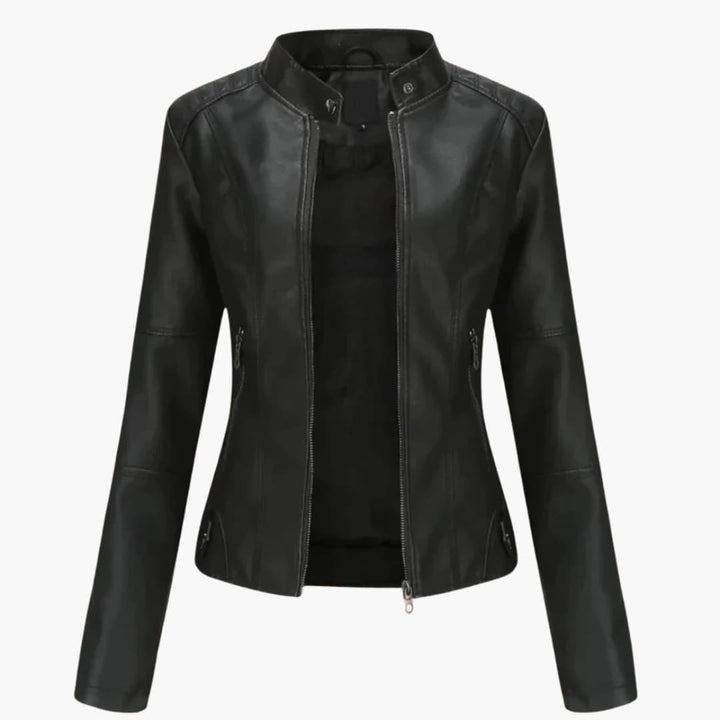 Damen Bikerjacke mit Stehkragen und Reißverschlusstaschen