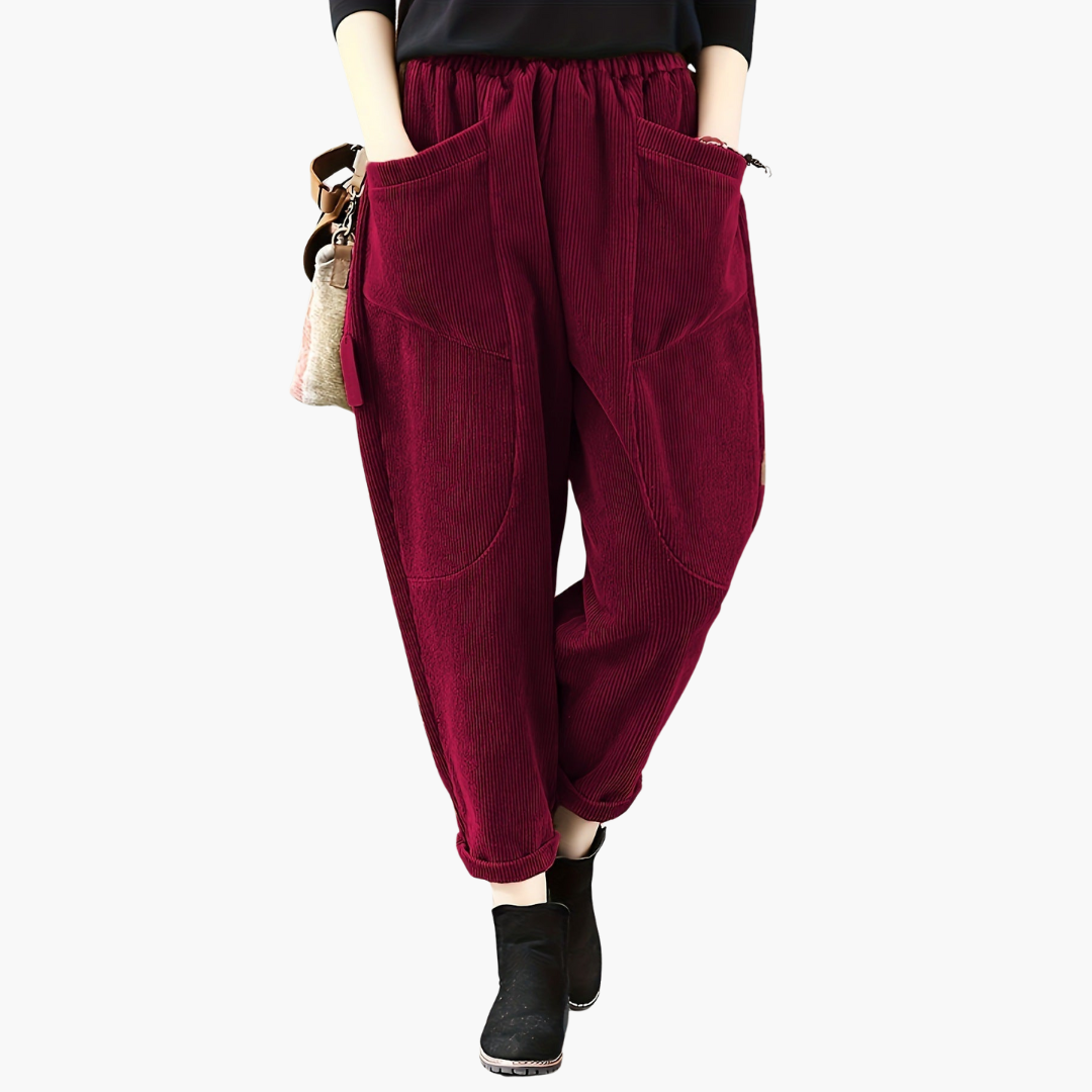 Damen Cordhose mit weitem Bein und Taschen