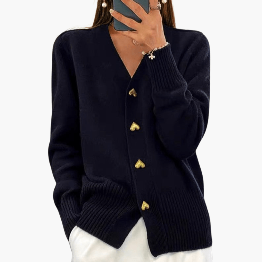 Elegante Strickjacke mit Herzknöpfen für Frauen - SchmiedeMode