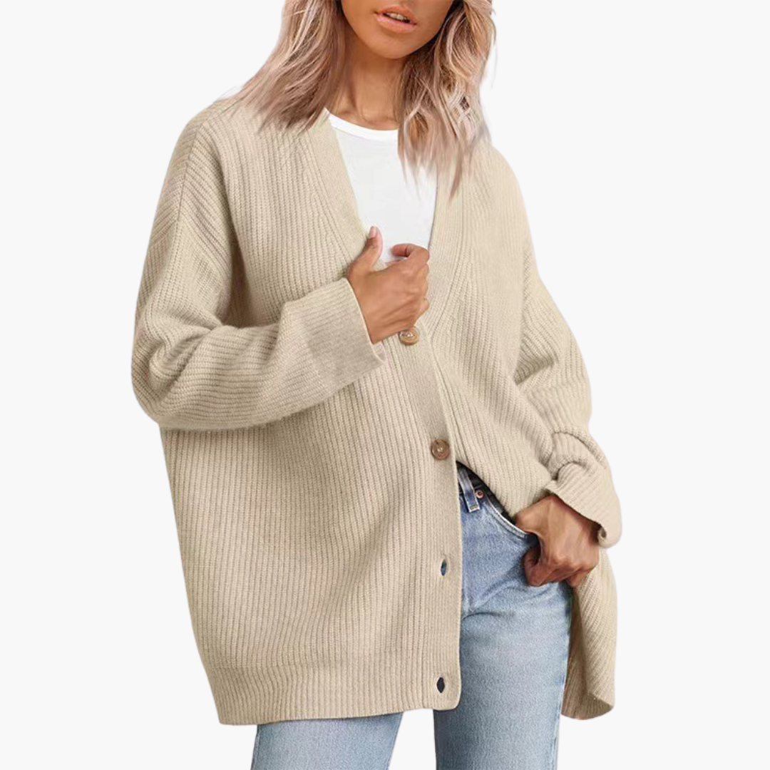 Damen Strickjacke mit V-Ausschnitt und Knopfverschluss