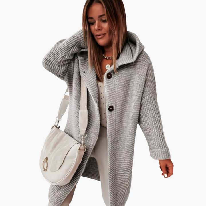 Damen Kapuzen Strickjacke mit offenem Schnitt und langen Ärmeln