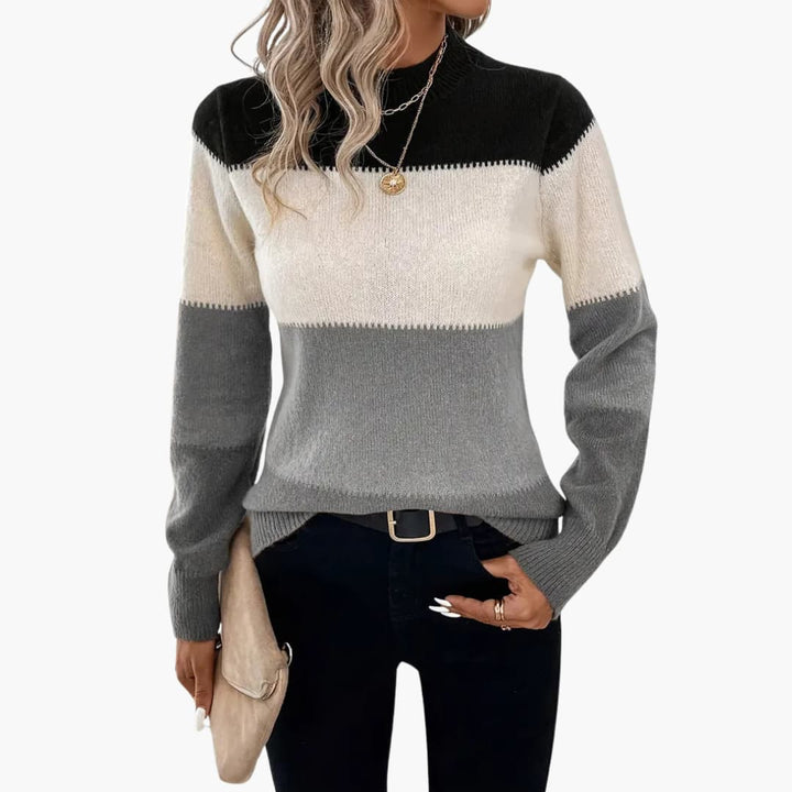 Damen pullover mit Rundhalsausschnitt und Colorblock-Design