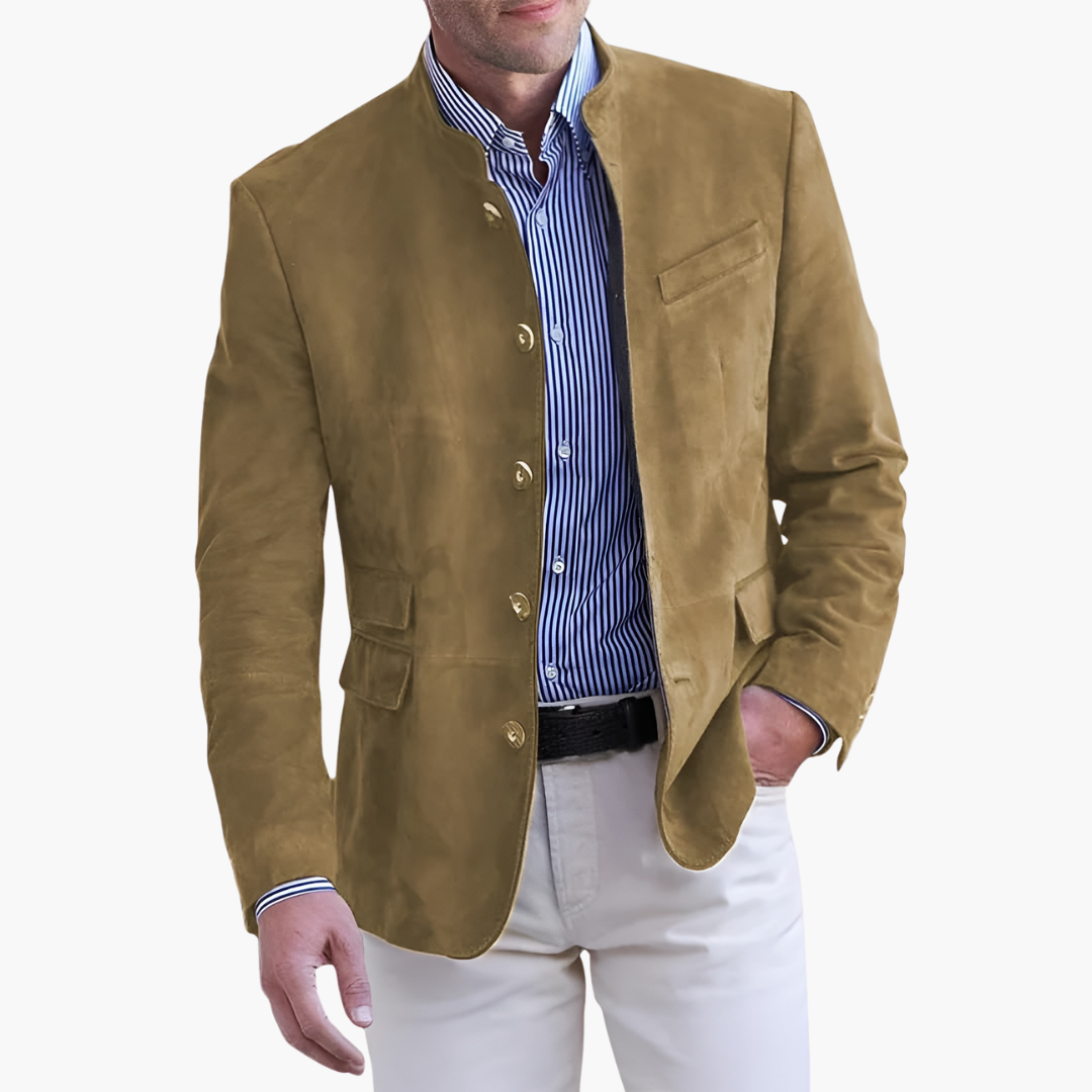 Herrenjacke mit Knopfverschluss und strukturierter Oberfläche