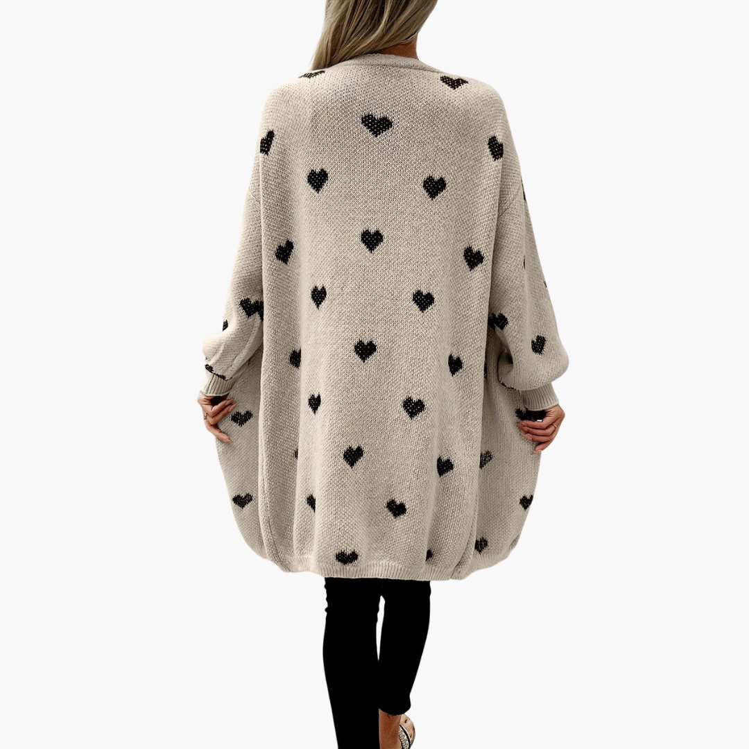 Damen Strickjacke mit offener Vorderseite und Herzmuster