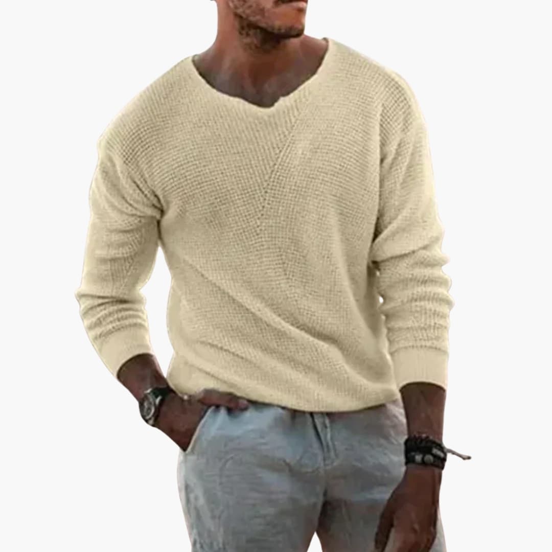 Herrenpullover mit Rippenkragen und langen Ärmeln