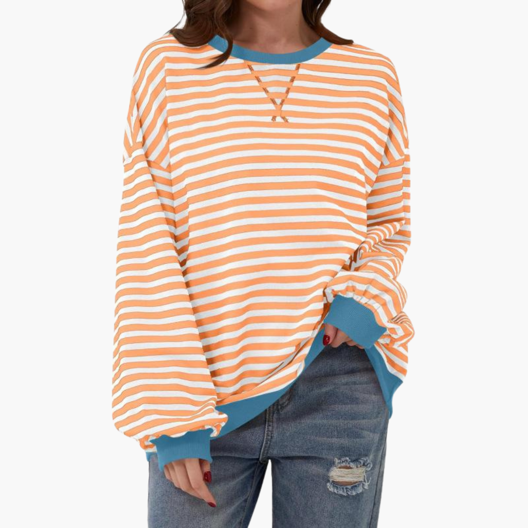 Damen Streifen Oversized Sweatshirt – Lässiger Langarm Pulli