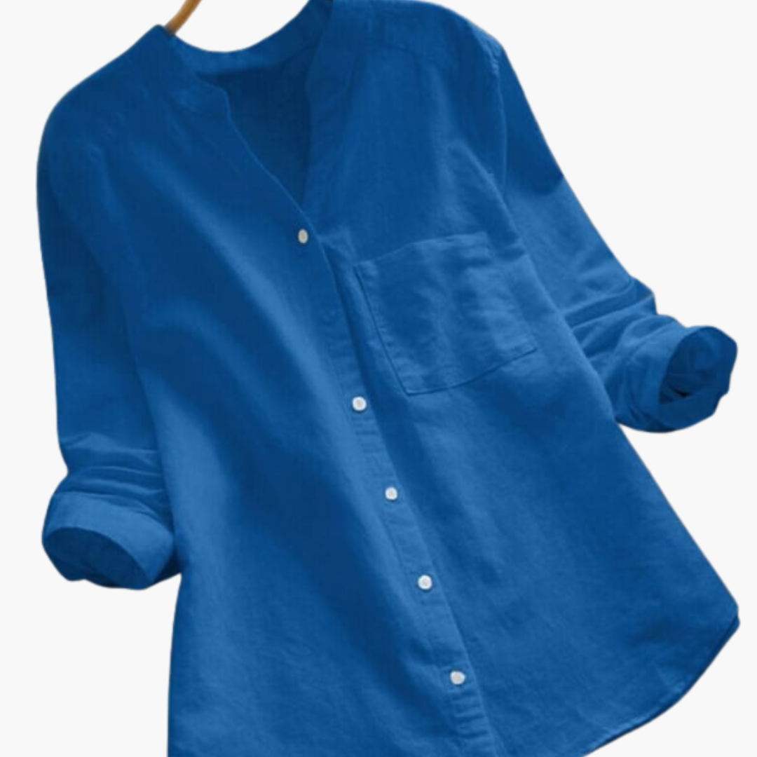 Lockere Hemdbluse für Damen - Langarm, Stehkragen & Casual