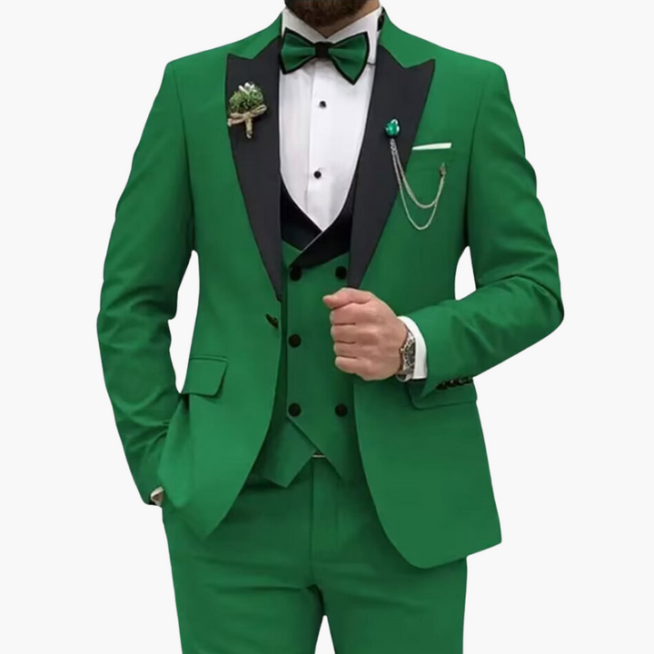 Herren Anzug dreiteilig mit Slim Fit und Kontrastrevers