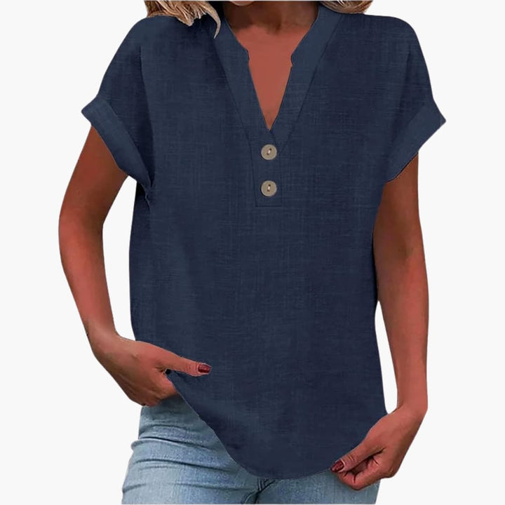 Damen Bluse mit V-Ausschnitt und kurzen Ärmeln