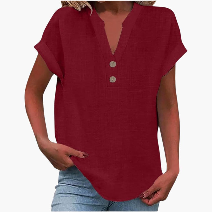Damen Bluse mit V-Ausschnitt und kurzen Ärmeln für Frühling