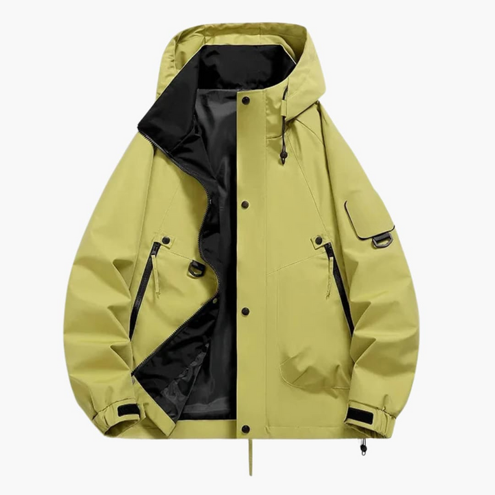 Unisex Skijacke mit Kapuze und Reißverschlusstaschen